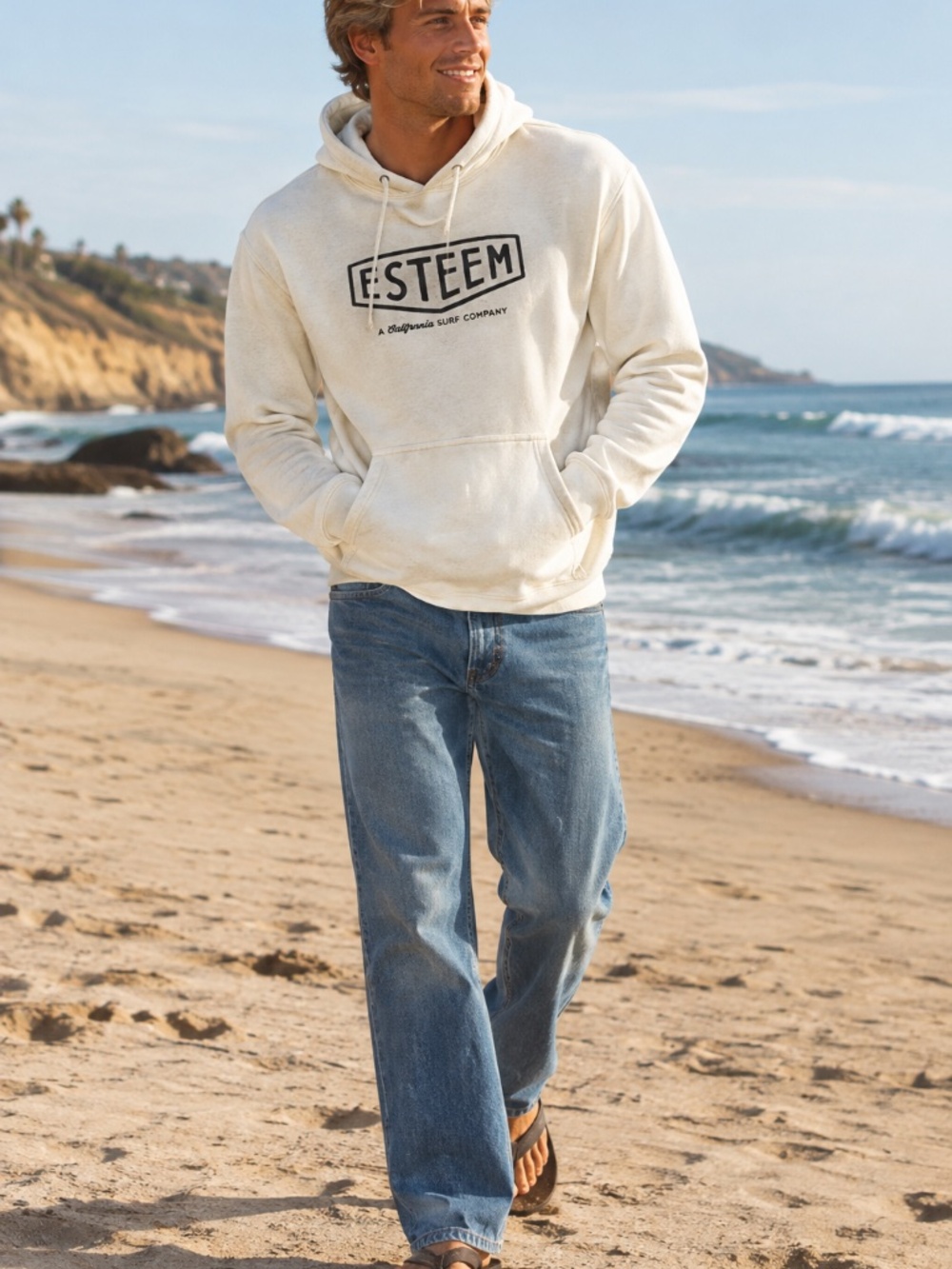 ESTEEM California Surf Company Hoodie Sweatshirt | Men’s M | Cream